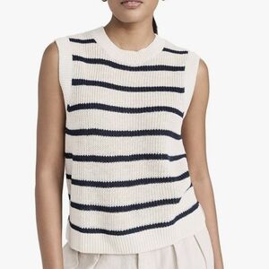 Faherty Cream and Navy Striped Sweater Sleepless Top